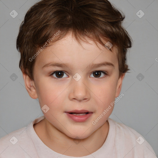 Neutral white child female with short  brown hair and brown eyes