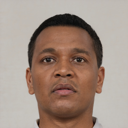 Neutral black young-adult male with short  brown hair and brown eyes