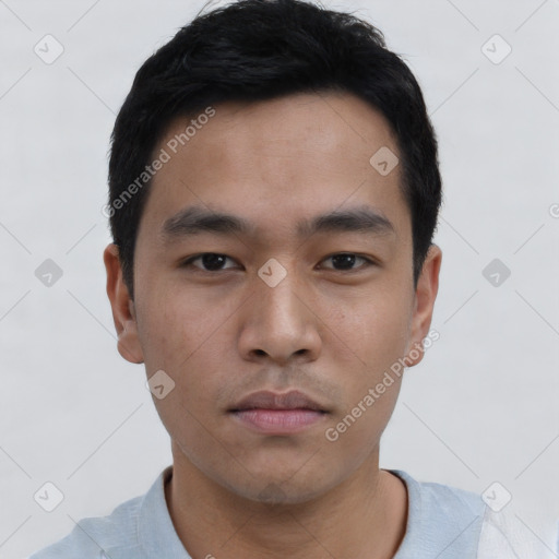 Neutral asian young-adult male with short  black hair and brown eyes