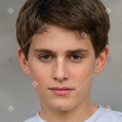 Neutral white child male with short  brown hair and brown eyes