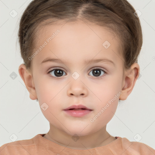 Neutral white child female with short  brown hair and brown eyes