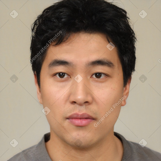 Neutral asian young-adult male with short  black hair and brown eyes