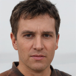 Neutral white adult male with short  brown hair and brown eyes