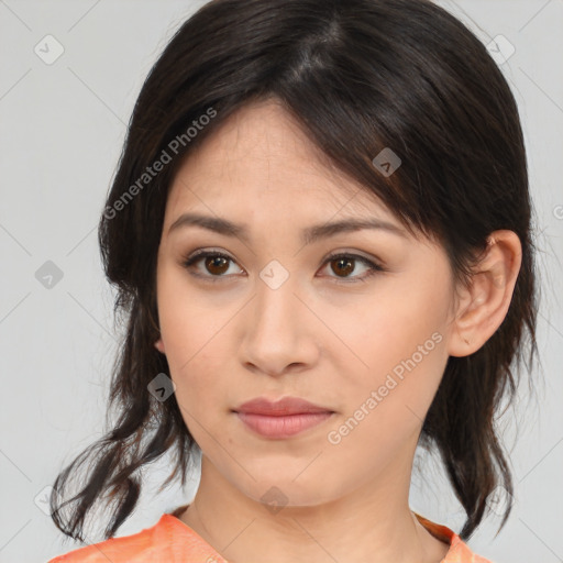 Neutral asian young-adult female with medium  brown hair and brown eyes