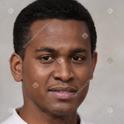 Neutral latino young-adult male with short  brown hair and brown eyes