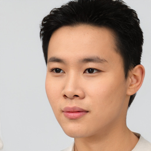 Neutral asian young-adult male with short  black hair and brown eyes