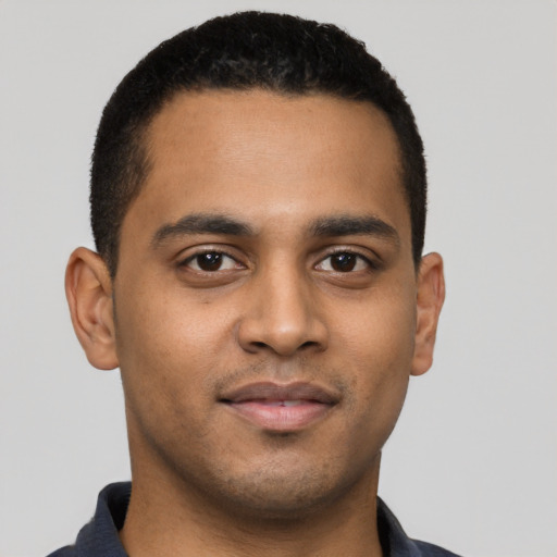 Neutral latino young-adult male with short  brown hair and brown eyes