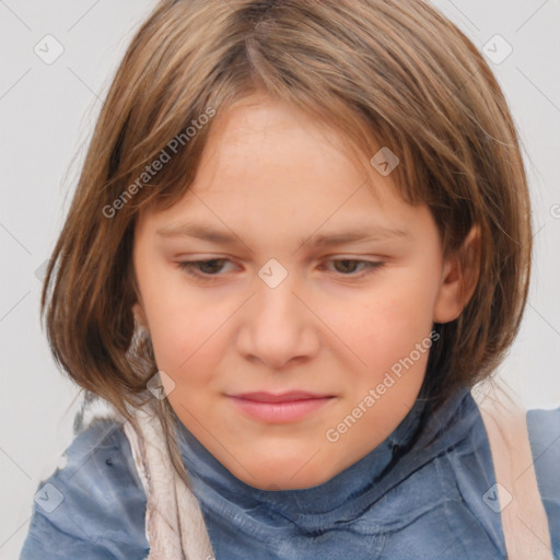 Neutral white child female with medium  brown hair and brown eyes