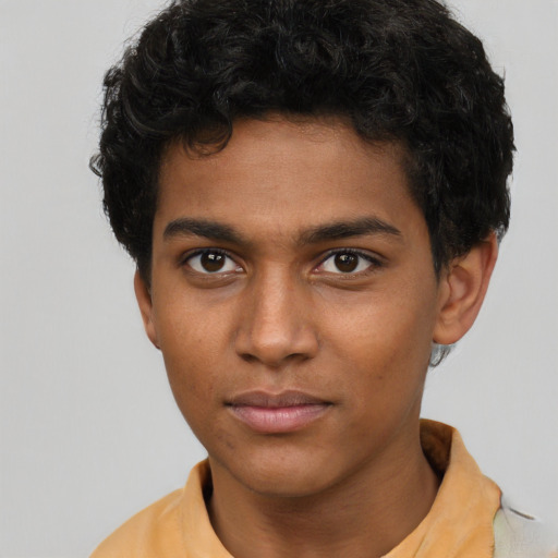 Neutral latino young-adult male with short  brown hair and brown eyes