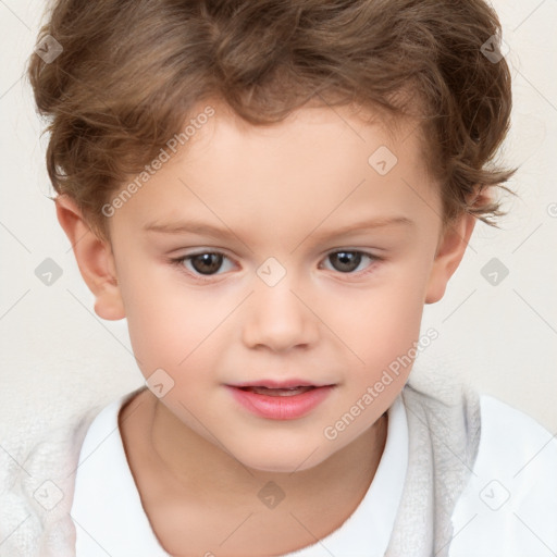 Joyful white child male with short  brown hair and brown eyes