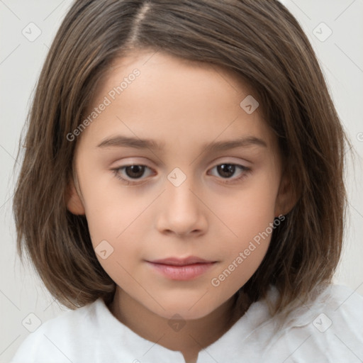 Neutral white child female with medium  brown hair and brown eyes