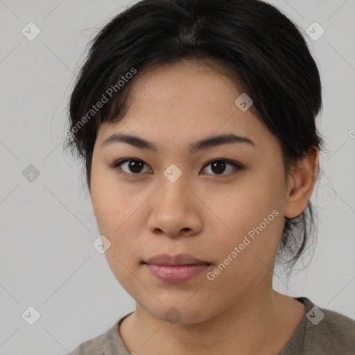 Neutral asian young-adult female with medium  brown hair and brown eyes