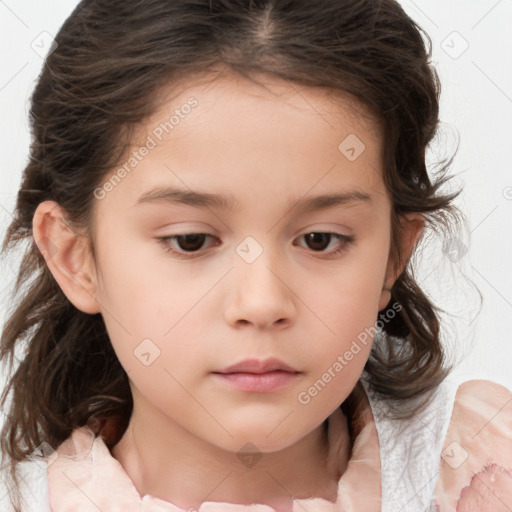 Neutral white child female with medium  brown hair and brown eyes