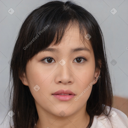 Neutral asian young-adult female with medium  brown hair and brown eyes