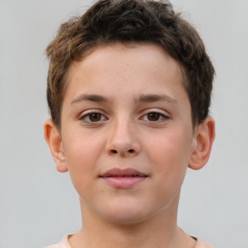 Neutral white child male with short  brown hair and brown eyes