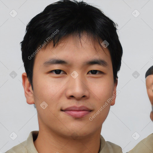 Neutral asian young-adult male with short  brown hair and brown eyes