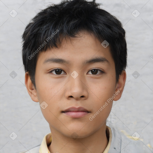 Neutral asian young-adult male with short  black hair and brown eyes