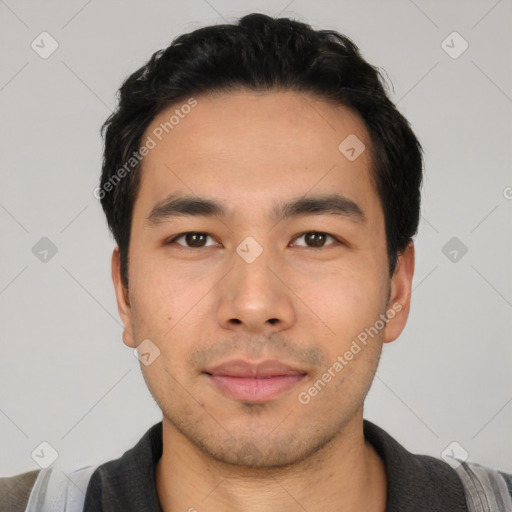 Neutral asian young-adult male with short  black hair and brown eyes