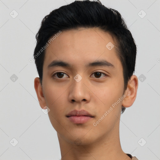 Neutral asian young-adult male with short  black hair and brown eyes