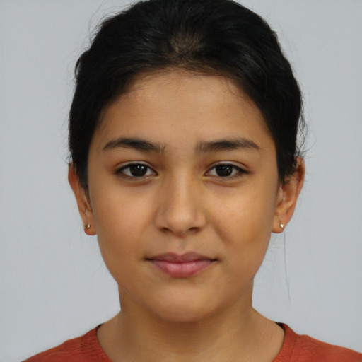 Neutral latino young-adult female with short  brown hair and brown eyes