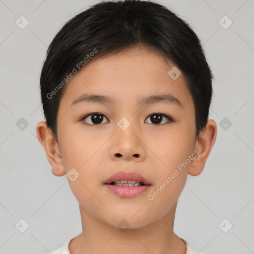 Neutral asian young-adult female with short  brown hair and brown eyes