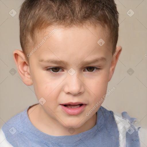 Joyful white child male with short  brown hair and brown eyes