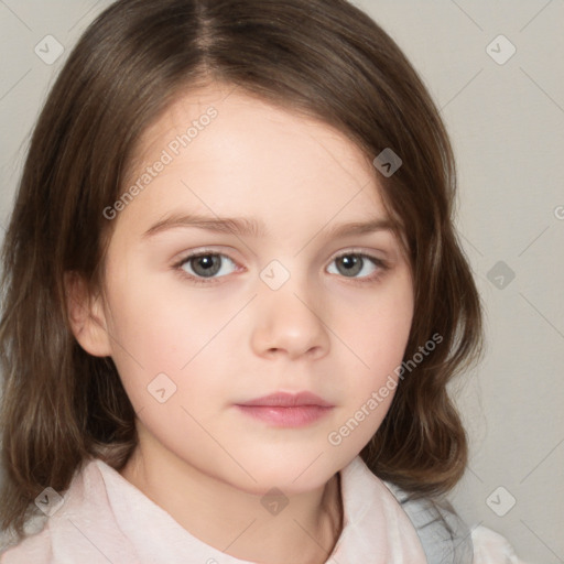 Neutral white child female with medium  brown hair and brown eyes