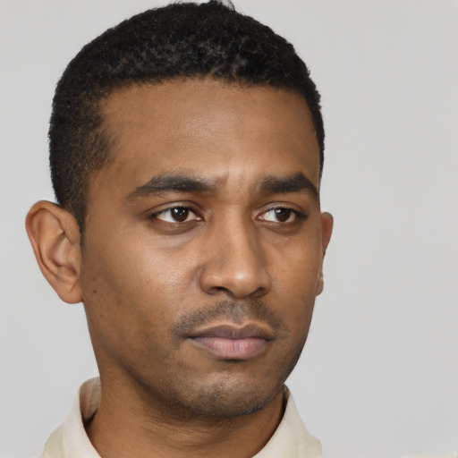 Neutral black young-adult male with short  brown hair and brown eyes