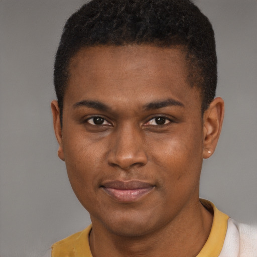 Neutral black young-adult male with short  brown hair and brown eyes