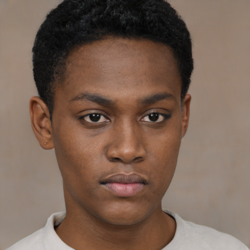 Neutral black young-adult male with short  brown hair and brown eyes
