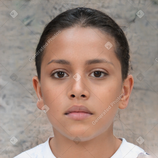 Neutral white child female with short  brown hair and brown eyes