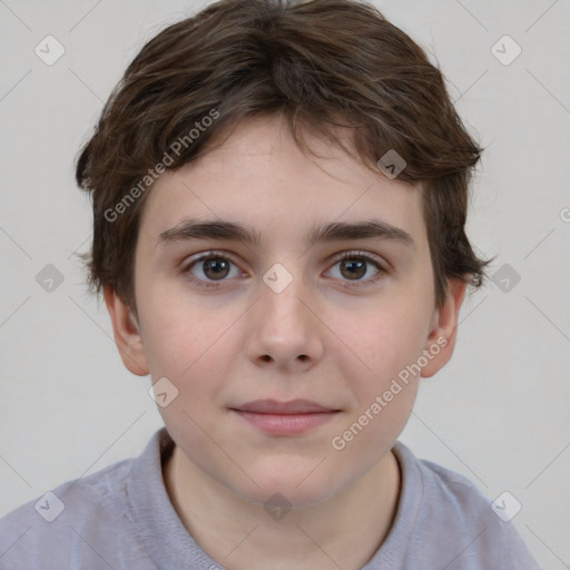 Neutral white child female with short  brown hair and brown eyes