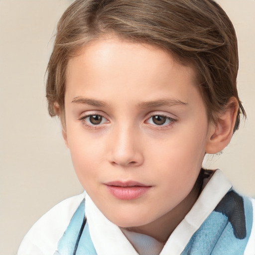 Neutral white child female with short  brown hair and brown eyes