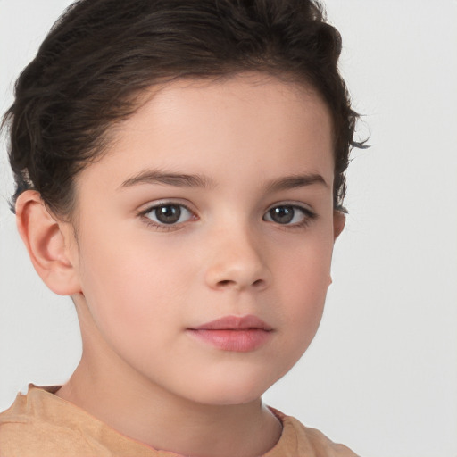 Neutral white child female with short  brown hair and brown eyes