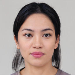 Neutral asian young-adult female with medium  black hair and brown eyes