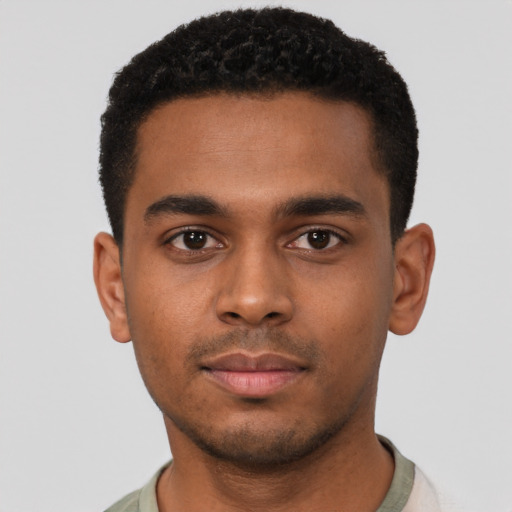 Neutral black young-adult male with short  brown hair and brown eyes