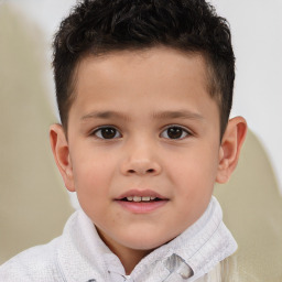 Joyful white child male with short  brown hair and brown eyes