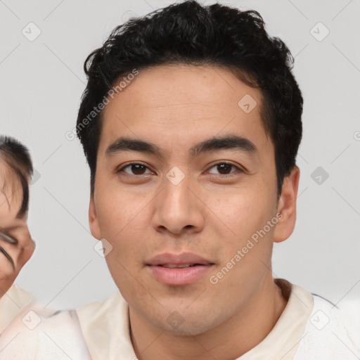 Neutral asian young-adult male with short  brown hair and brown eyes