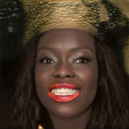 Joyful black young-adult female with long  black hair and brown eyes