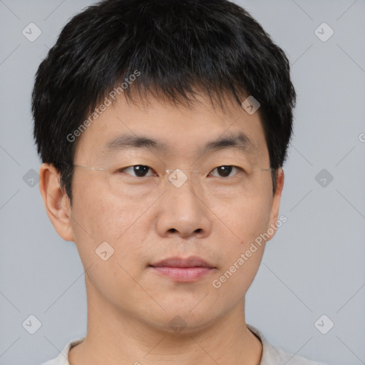 Neutral asian young-adult male with short  brown hair and brown eyes