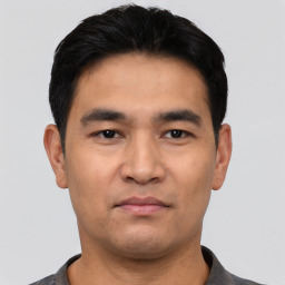 Neutral asian young-adult male with short  black hair and brown eyes