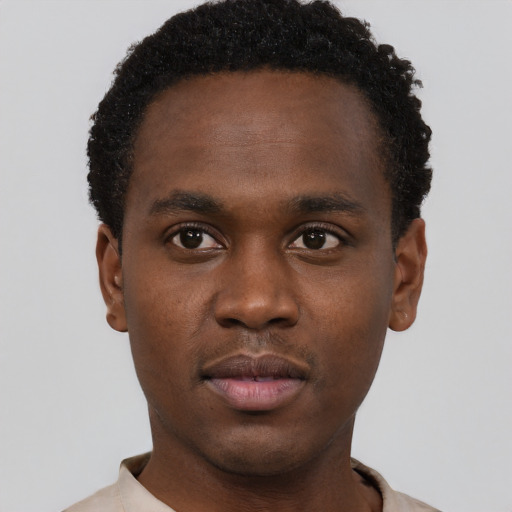 Neutral black young-adult male with short  brown hair and brown eyes