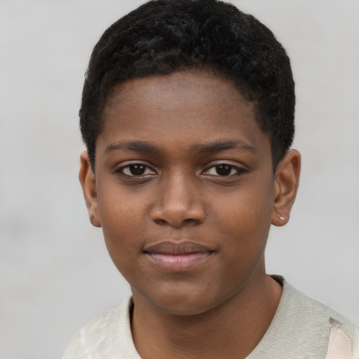Neutral black young-adult female with short  black hair and brown eyes