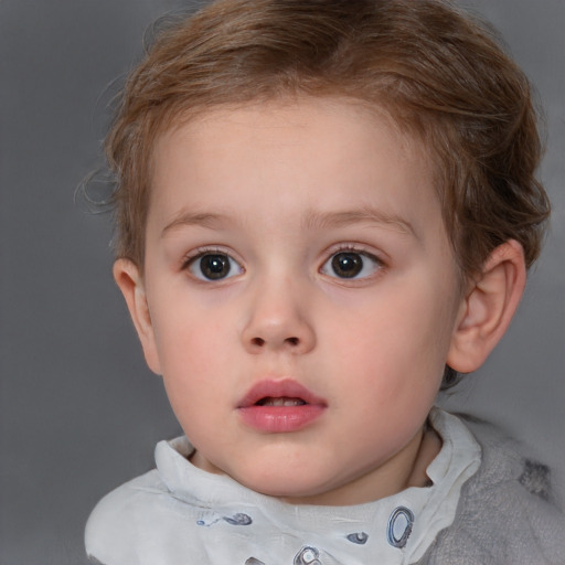 Neutral white child female with short  brown hair and brown eyes