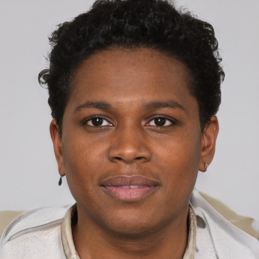 Neutral black young-adult male with short  brown hair and brown eyes