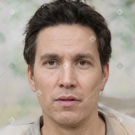 Neutral white adult male with short  brown hair and brown eyes