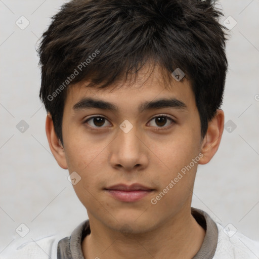Neutral asian young-adult male with short  brown hair and brown eyes