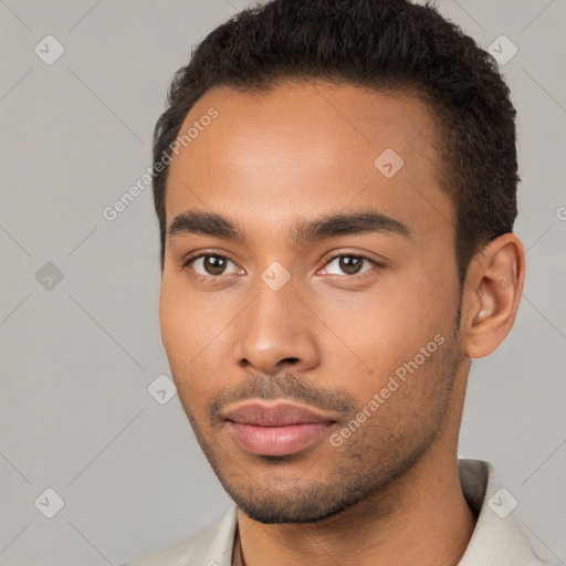 Neutral black young-adult male with short  brown hair and brown eyes