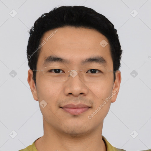 Neutral asian young-adult male with short  black hair and brown eyes