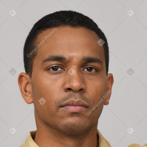 Neutral latino young-adult male with short  brown hair and brown eyes